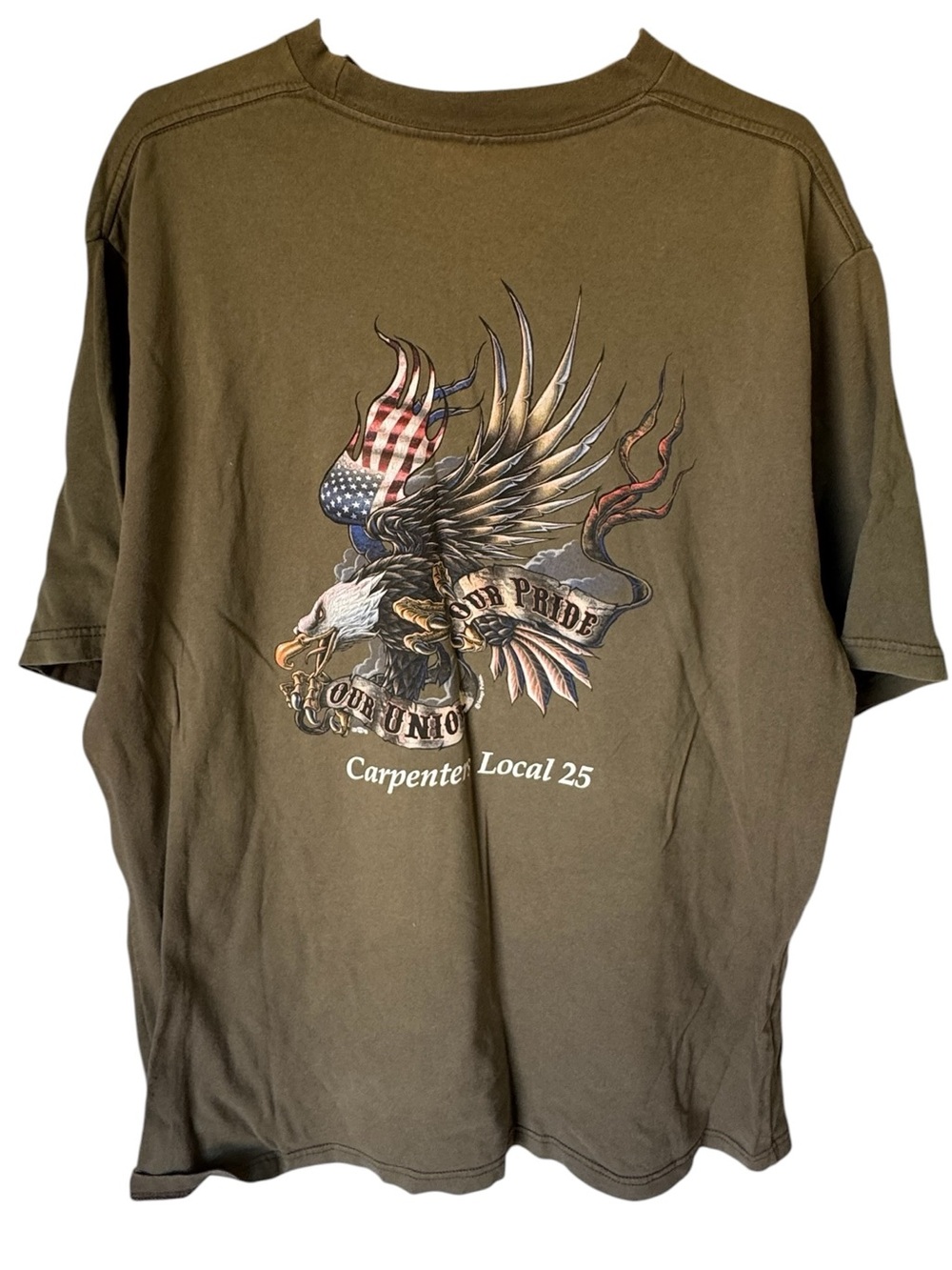 Vintage Carpenters Local 25 Brown Patriotic Eagle Men's XL Pocket T-Shirt